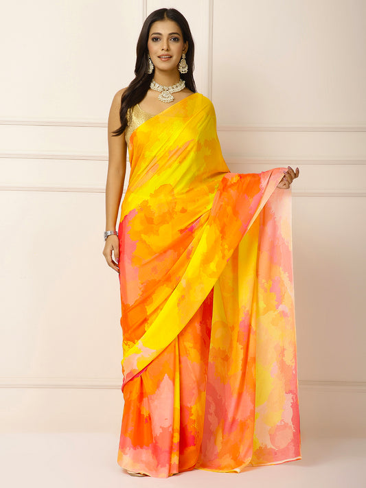 Pink and yellow saree