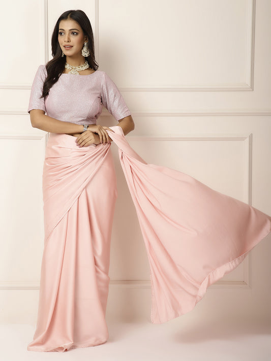 Power Dressing- Baby Pink Saree-One saree with 2 Blouse Peices