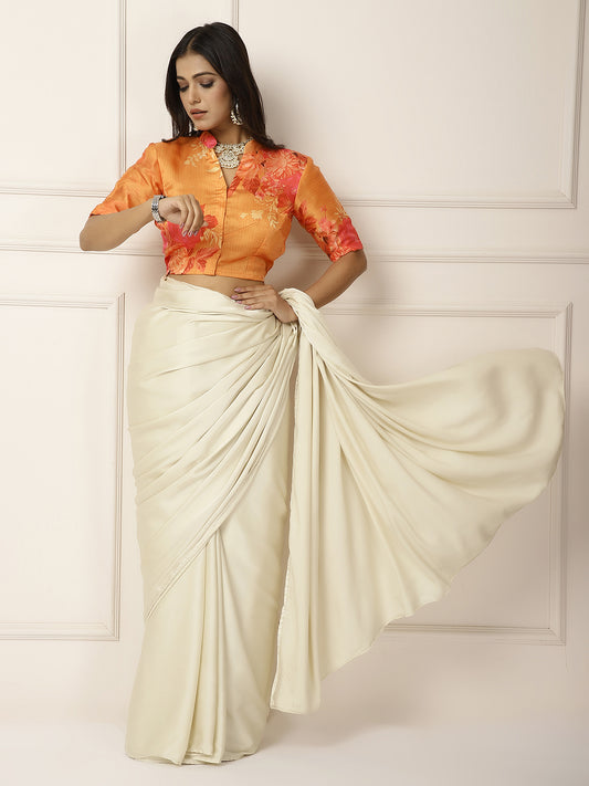 Power Dressing- moonlit creme Saree- One Saree with 2 Blouse Peices