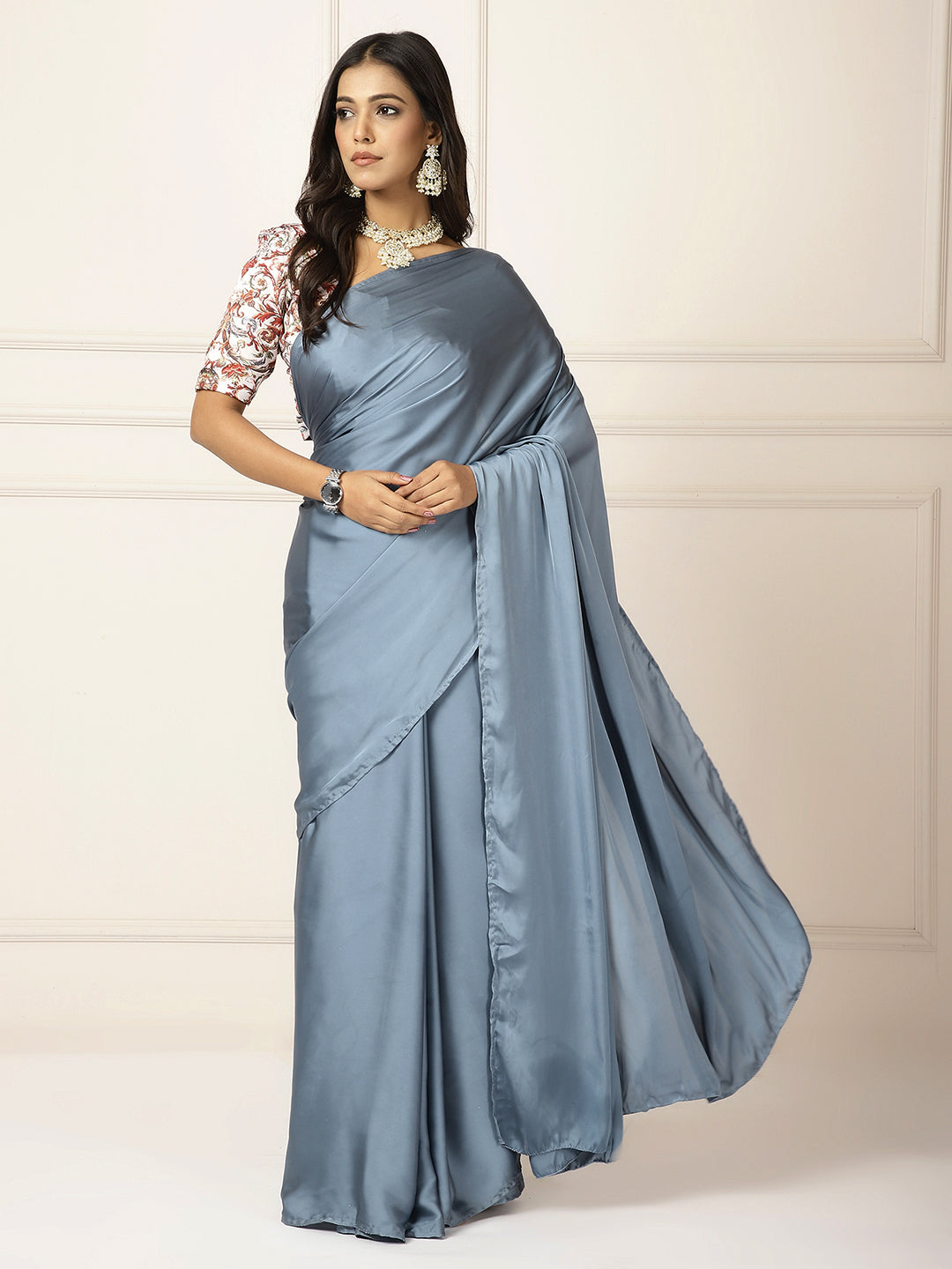 Power Dressing- Blue Grey Saree-One Saree with 2 Blouse Peices
