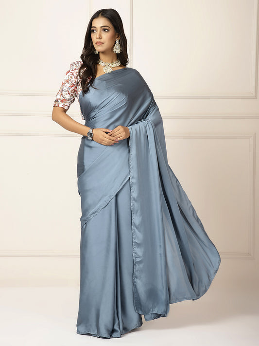 Power Dressing- Blue Grey Saree-One Saree with 2 Blouse Peices