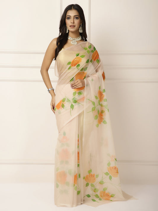Organza hand painted sarees