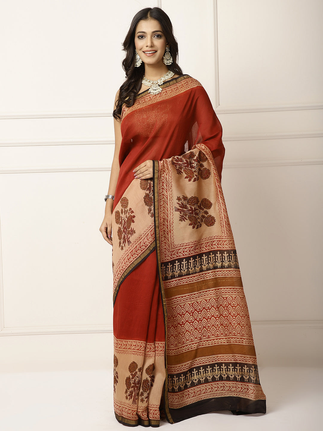 Chanderi Saree- Maroon and Creme