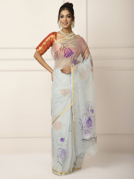 Organza hand painted sarees