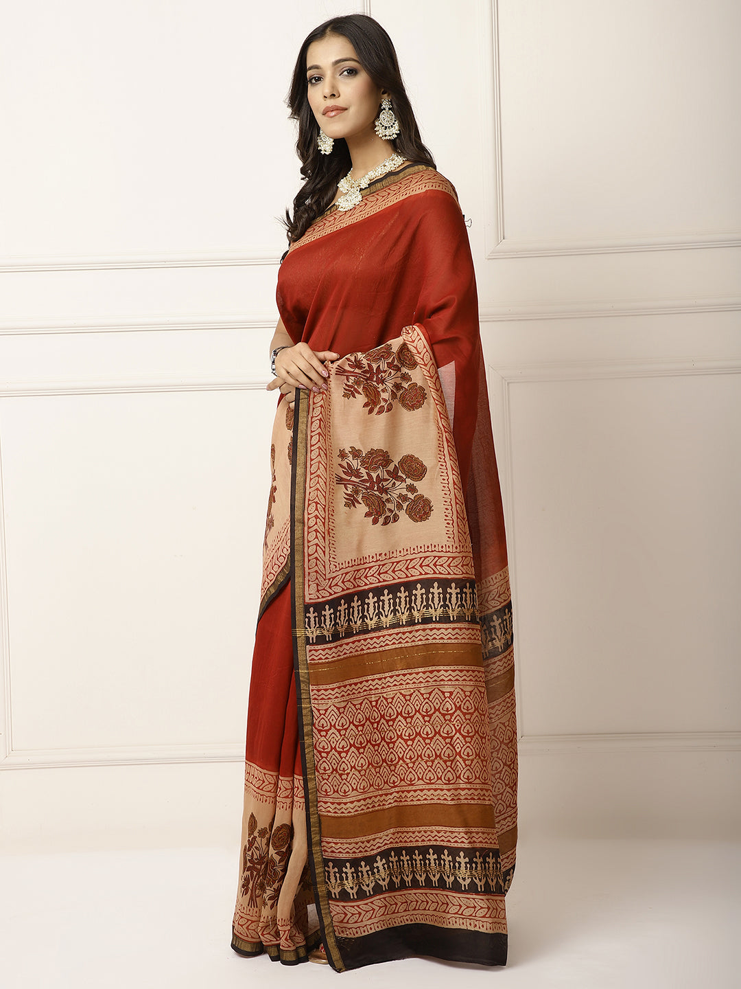 Chanderi Saree- Maroon and Creme