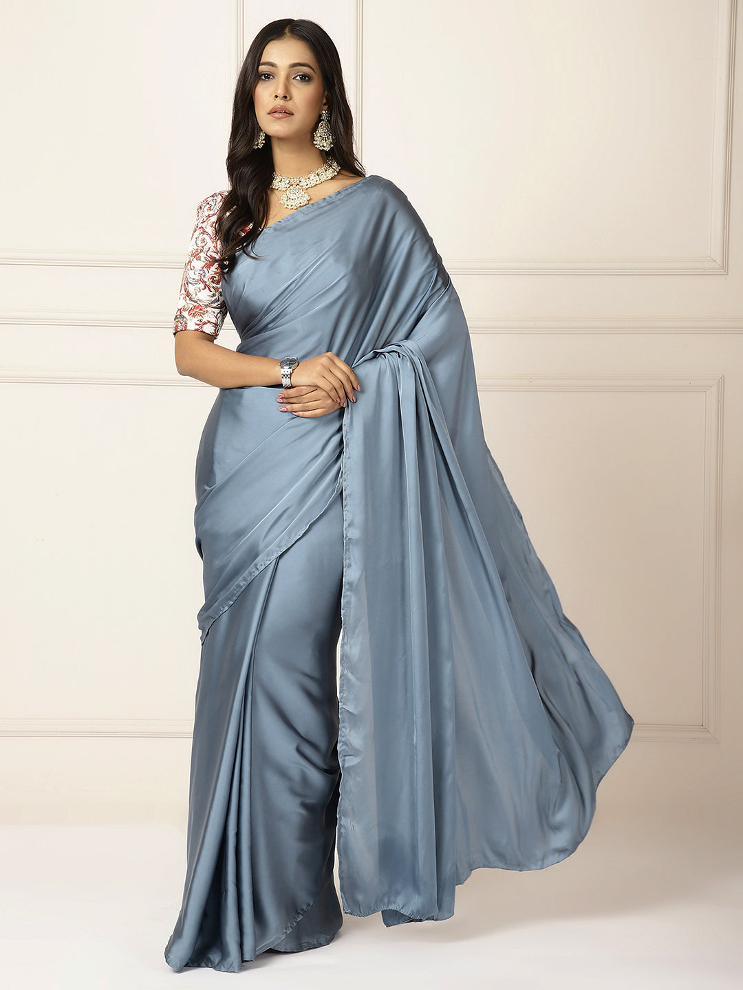 Power Dressing- Blue Grey Saree-One Saree with 2 Blouse Peices