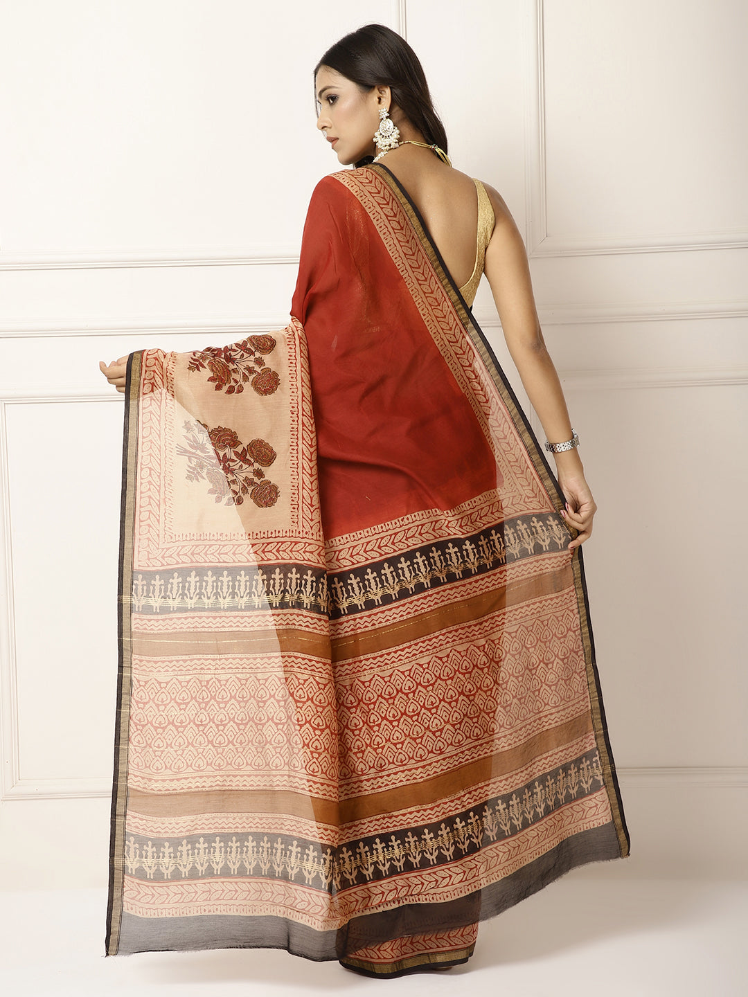 Chanderi Saree- Maroon and Creme