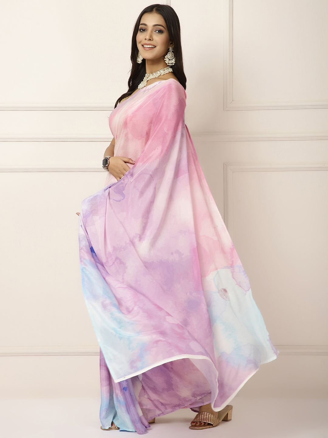 Blue Water colour saree with eye Blouse