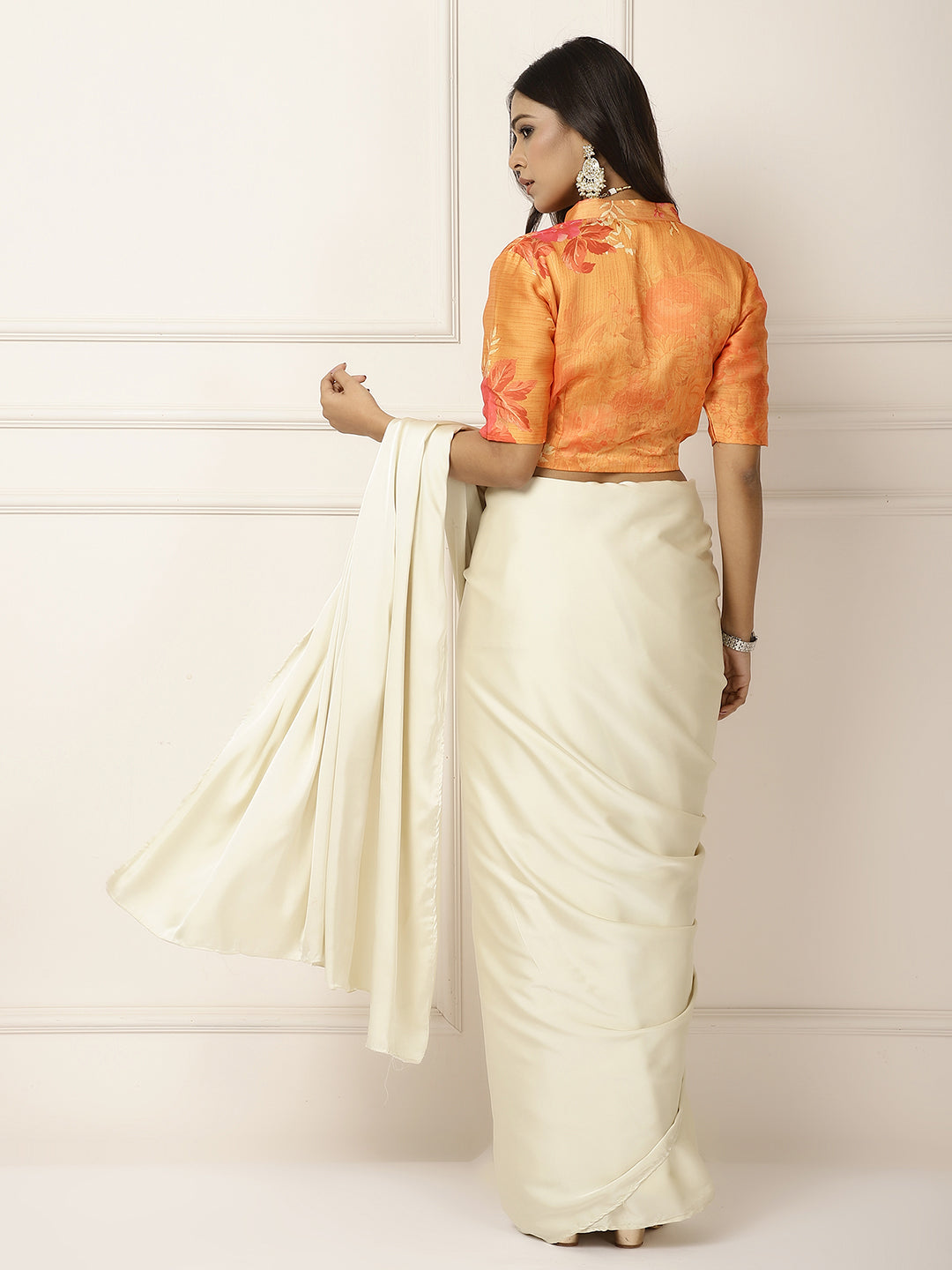 Power Dressing- moonlit creme Saree- One Saree with 2 Blouse Peices