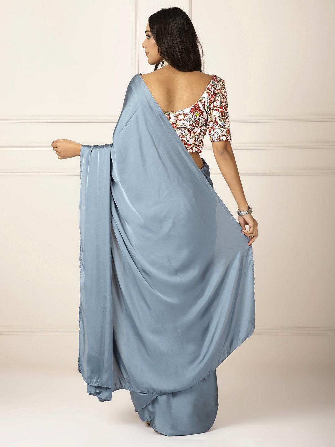 Power Dressing- Blue Grey Saree-One Saree with 2 Blouse Peices