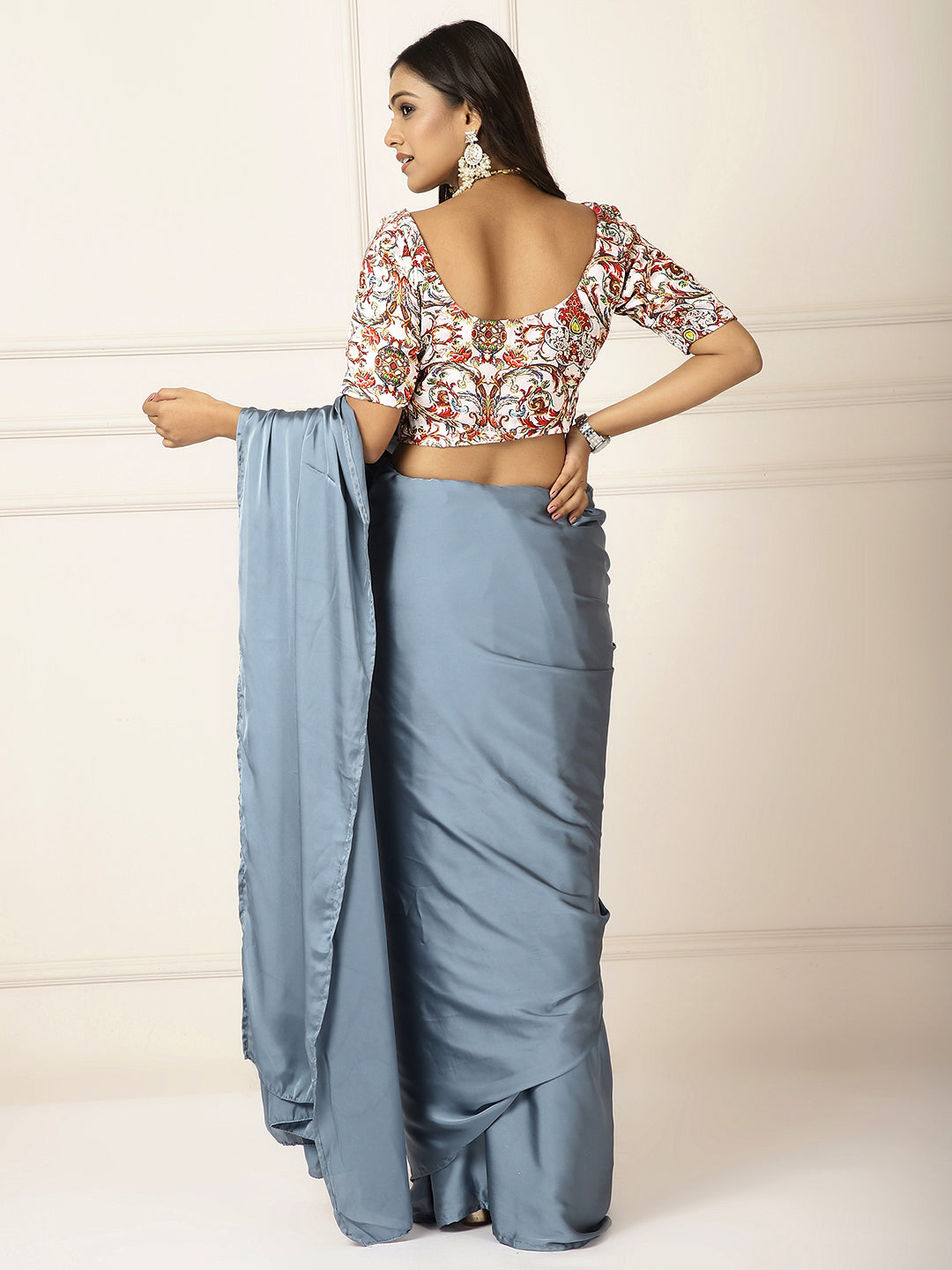 Power Dressing- Blue Grey Saree-One Saree with 2 Blouse Peices
