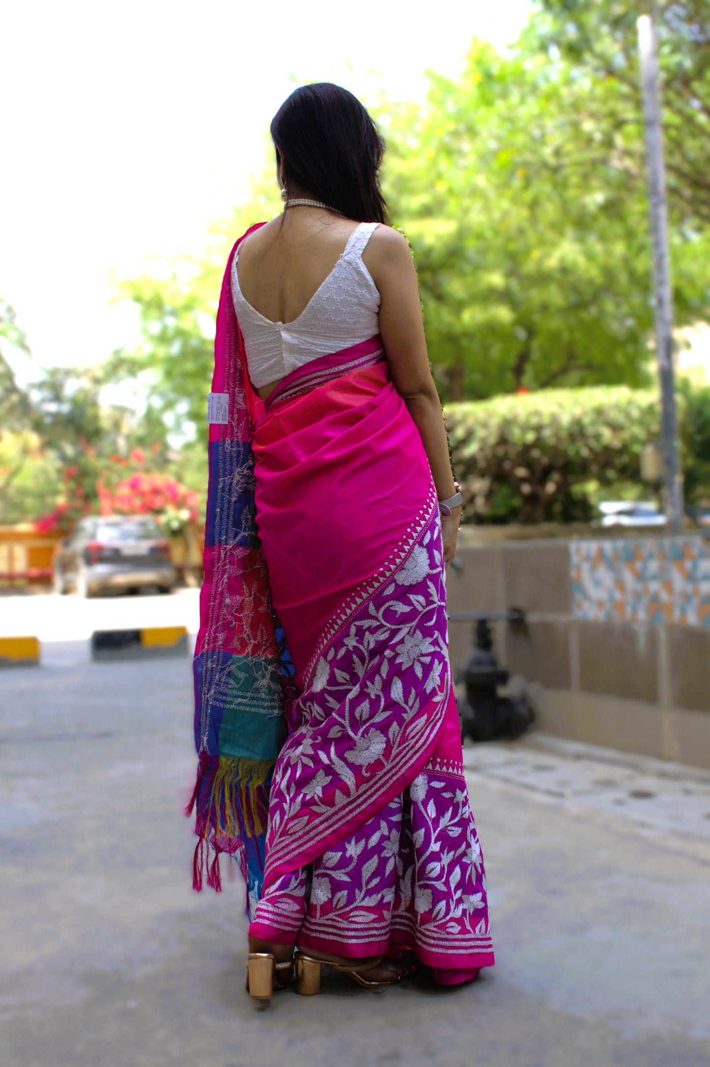 Malai silk Kantha work saree