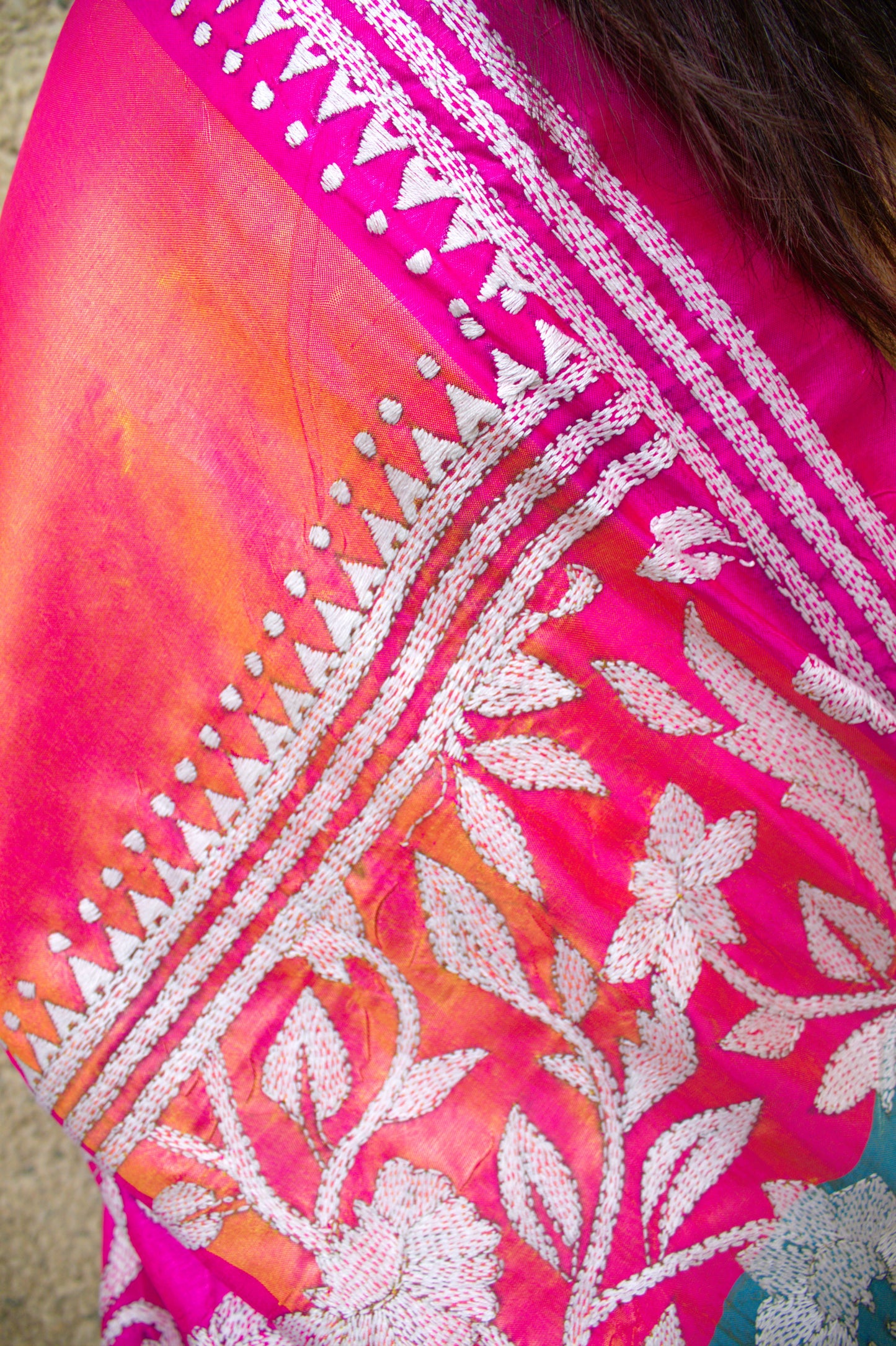 Malai silk Kantha work saree