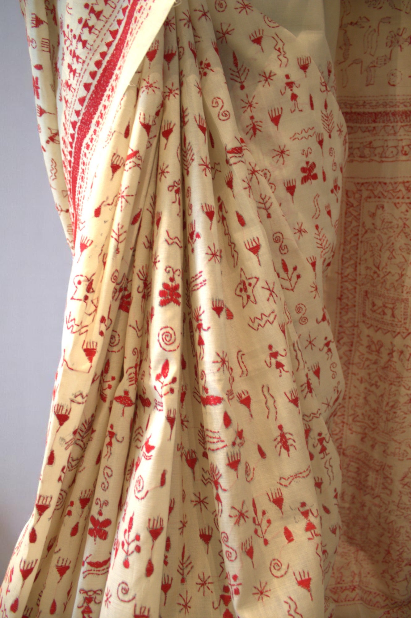 Warli Kantha Stitch on Pure silk