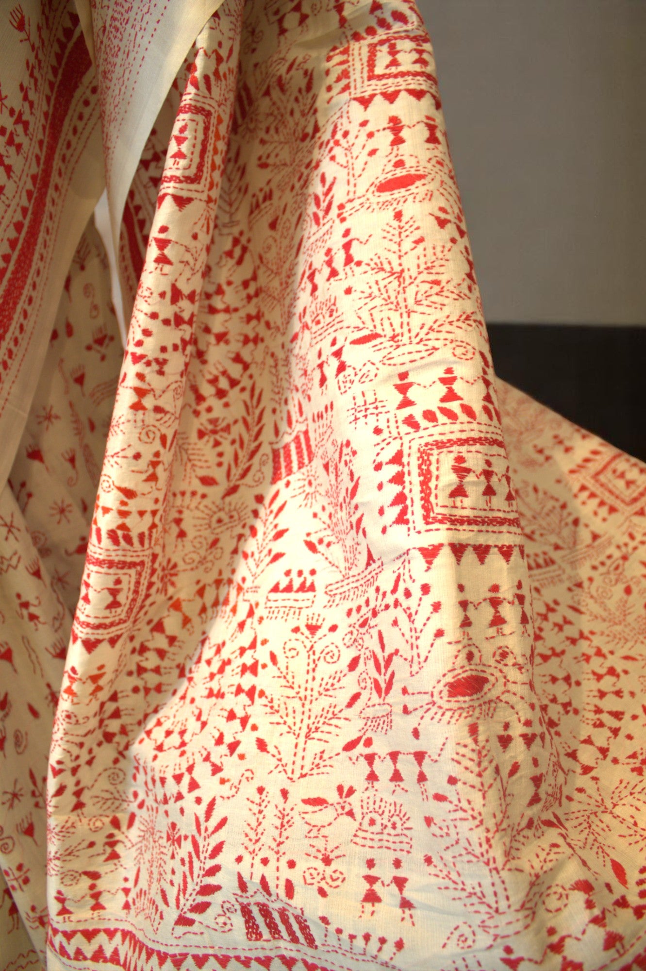 Warli Kantha Stitch on Pure silk