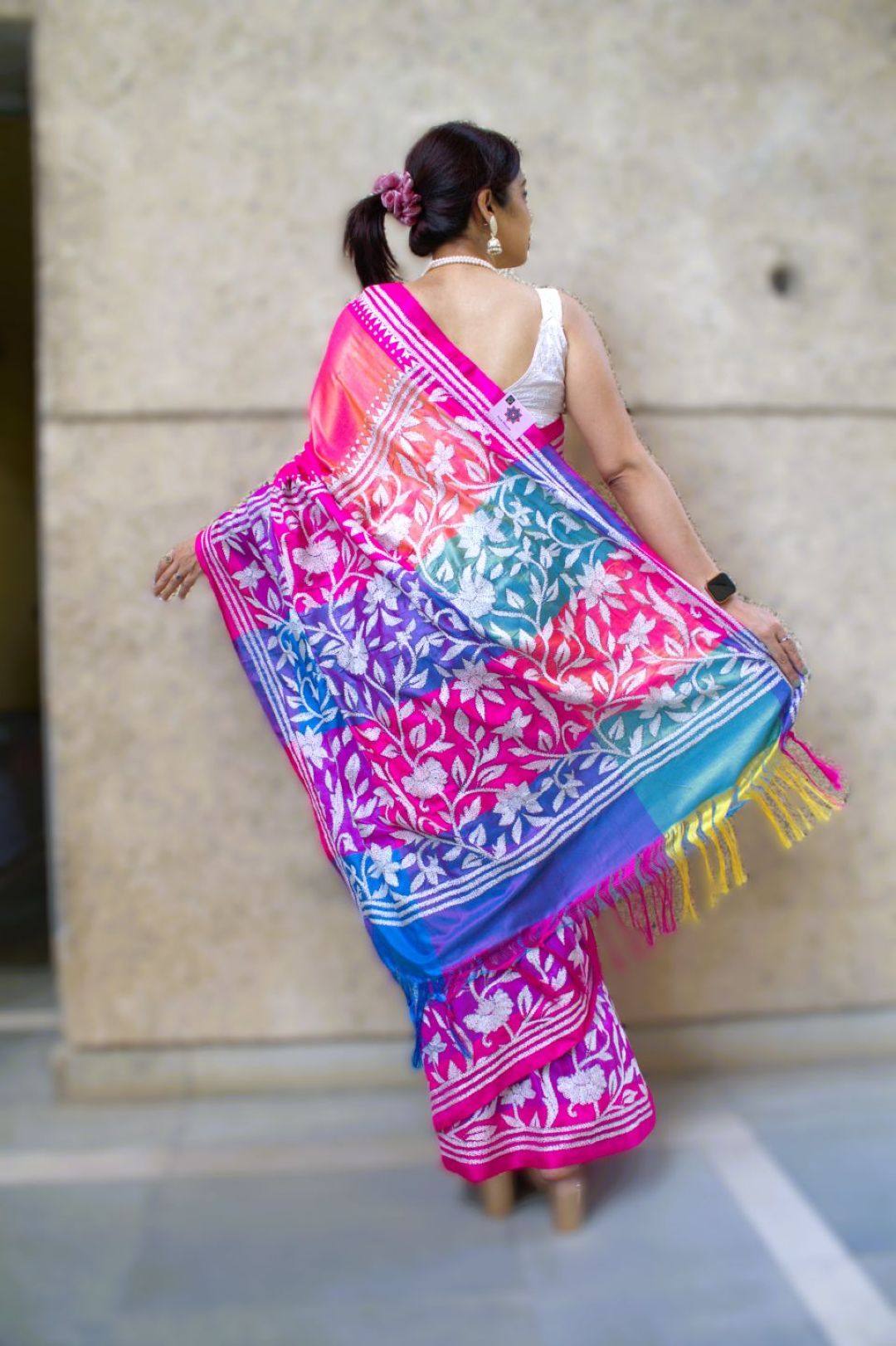 Malai silk Kantha work saree