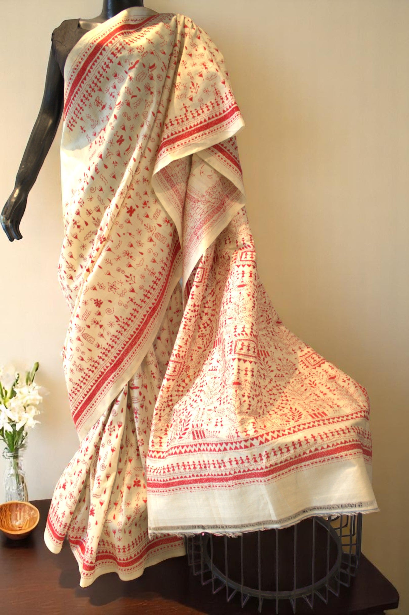 Warli Kantha Stitch on Pure silk