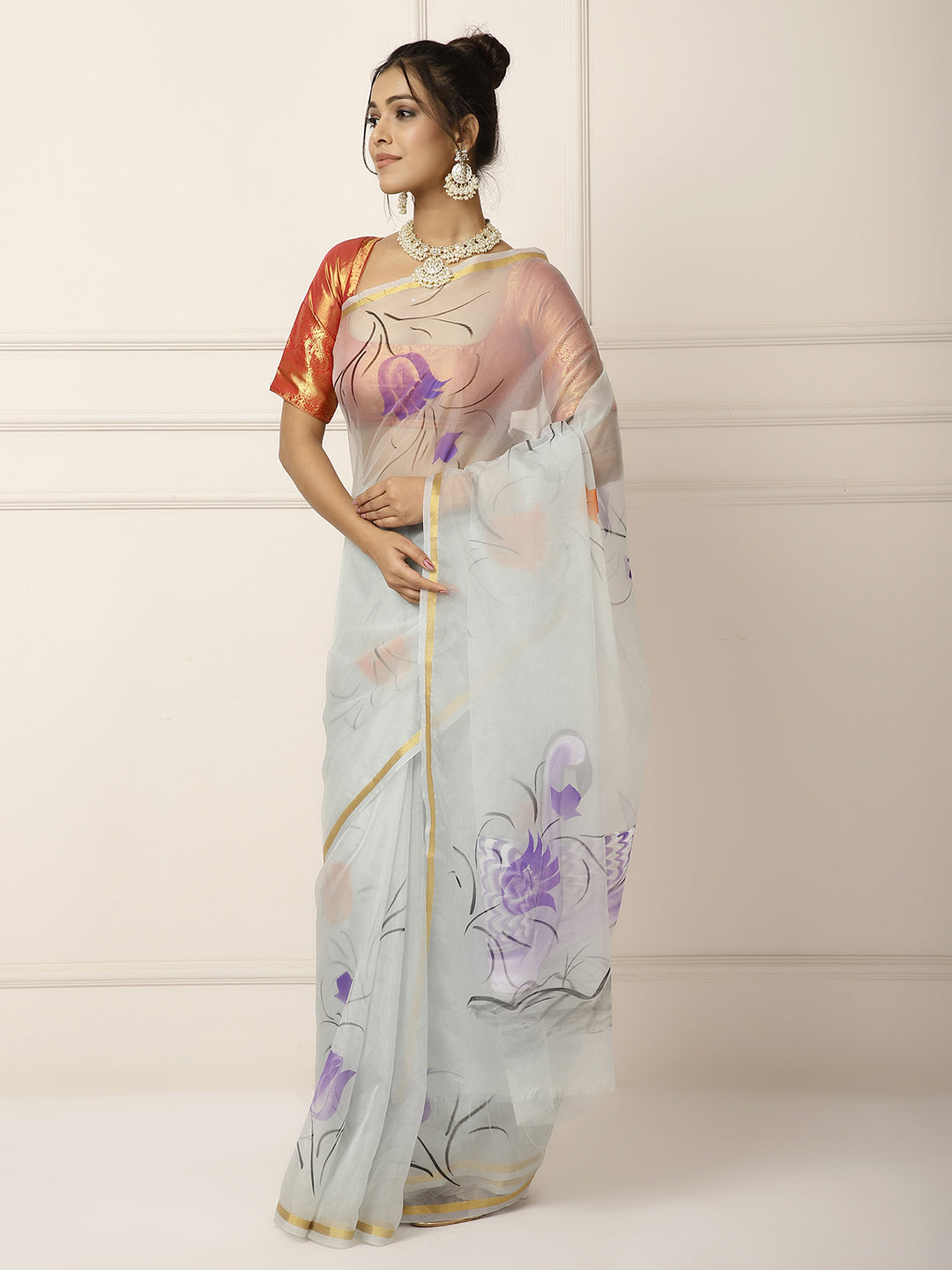 Organza hand painted sarees
