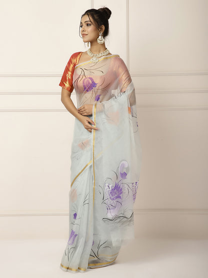 Organza hand painted sarees