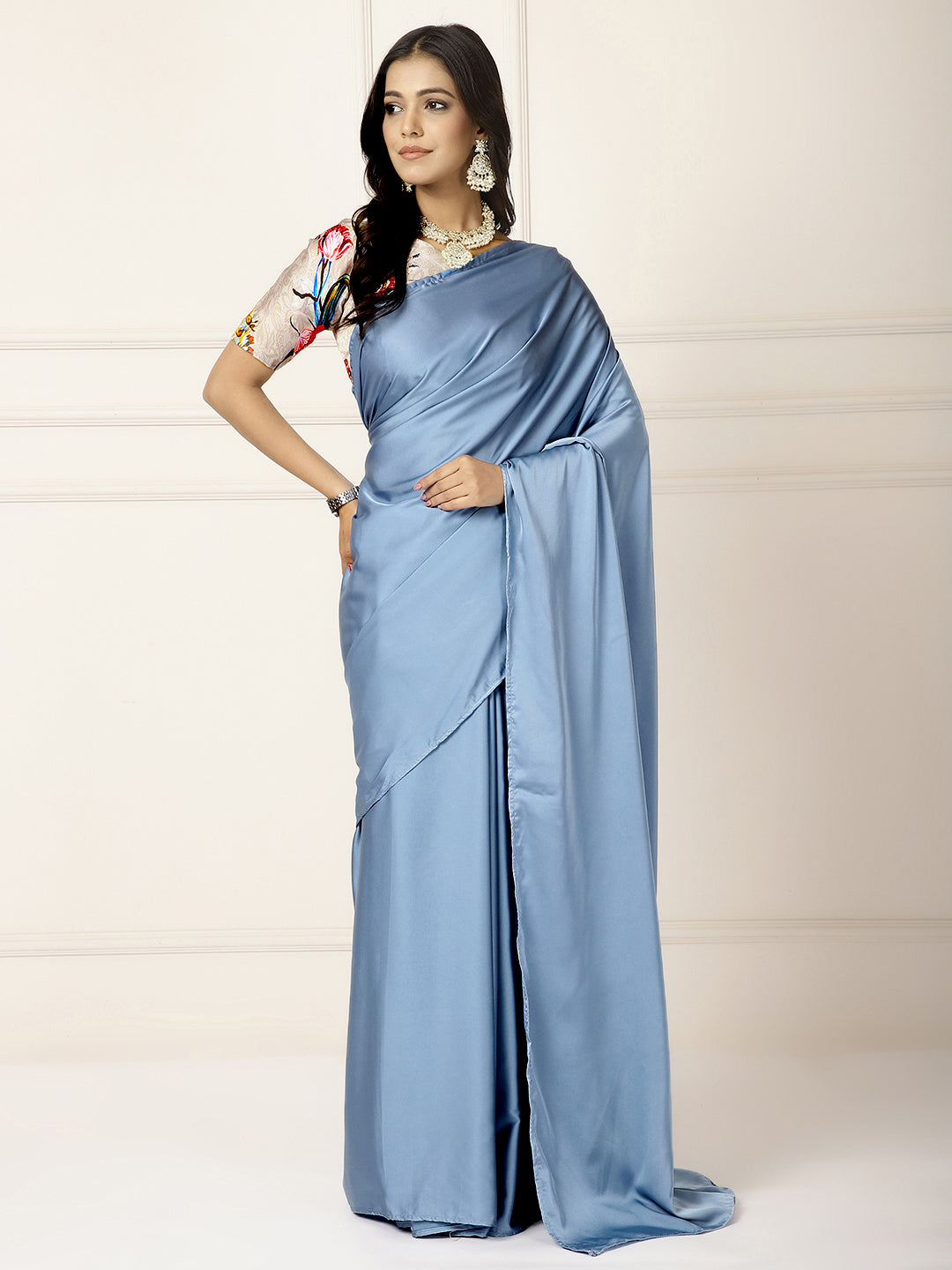 Power Dressing- Blue Saree-One Saree with 2 Blouse Peices