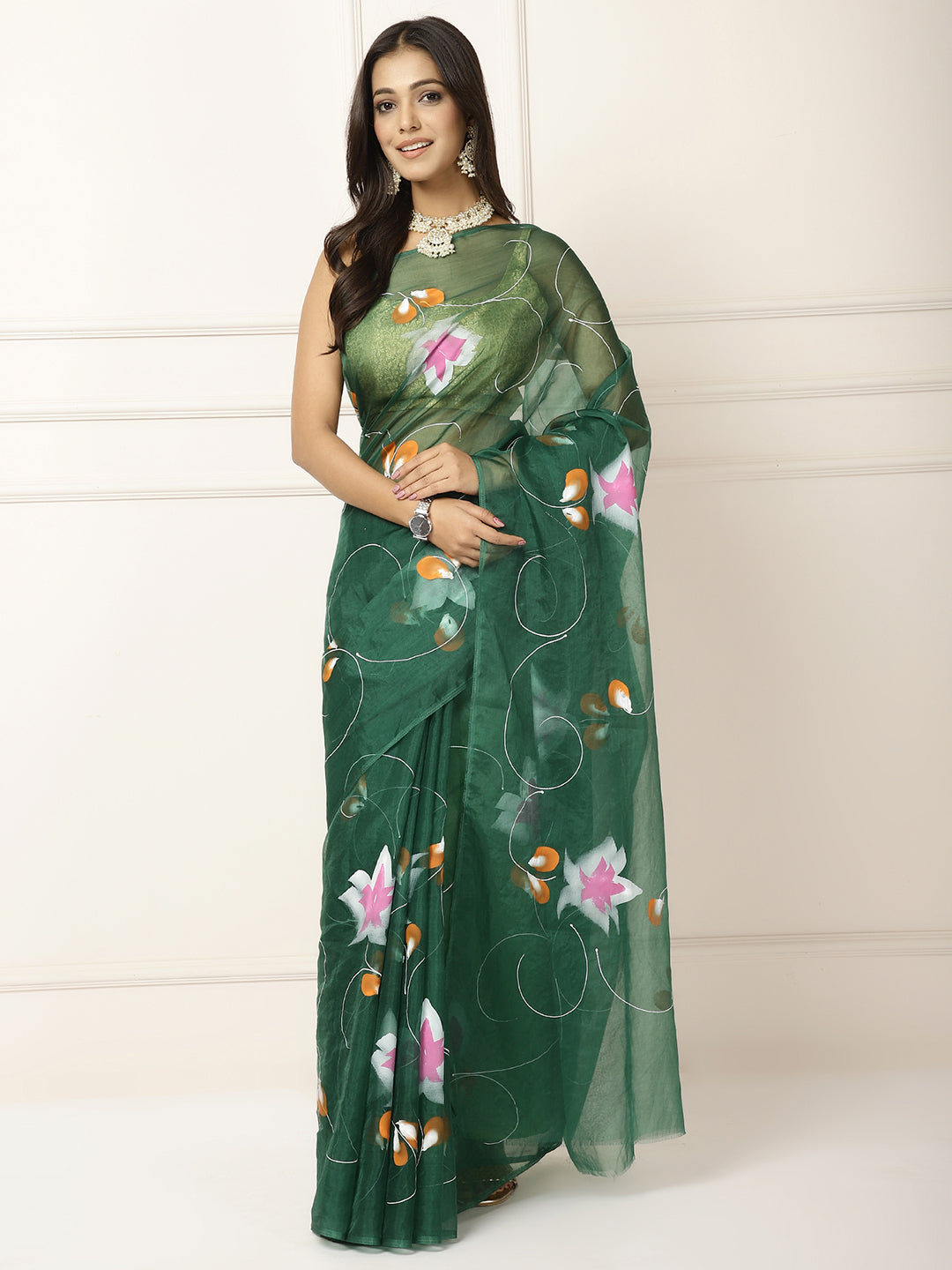 Organza hand painted sarees