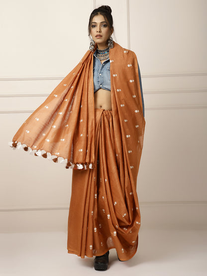 Linen silk sarees with beautiful white embroidery
