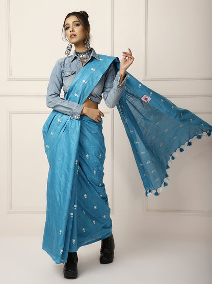 Linen silk sarees with beautiful white embroidery