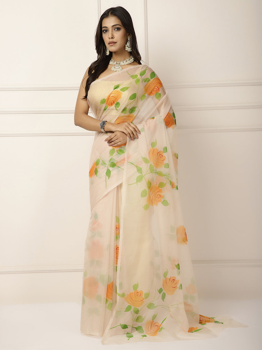 Organza hand painted sarees