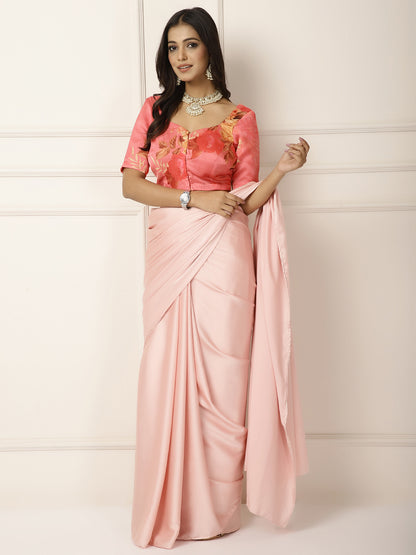 Power Dressing- Baby Pink Saree-One saree with 2 Blouse Peices