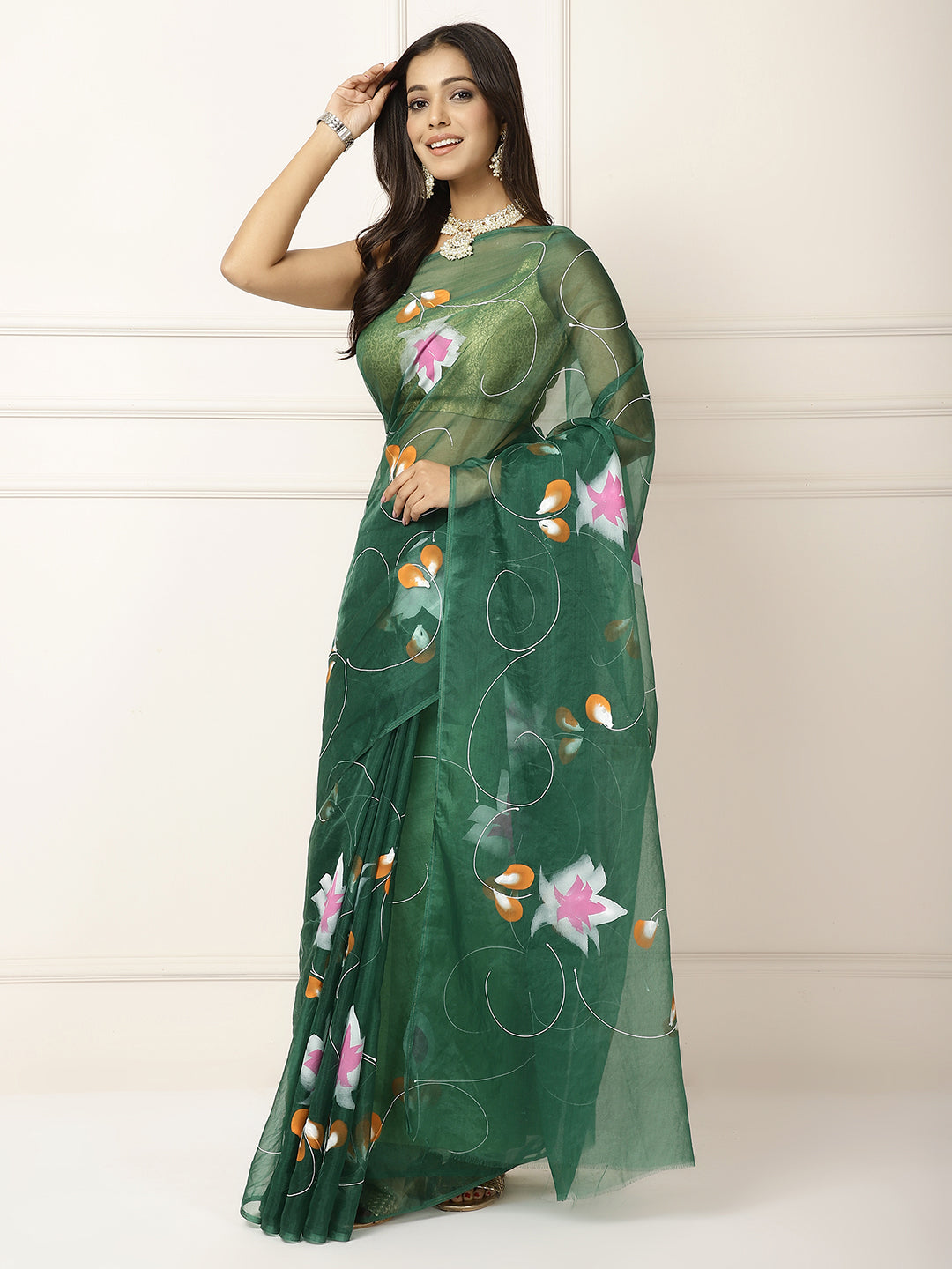 Organza hand painted sarees