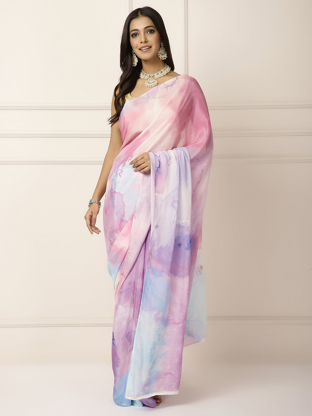 Blue Water colour saree with eye Blouse