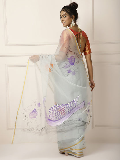 Organza hand painted sarees