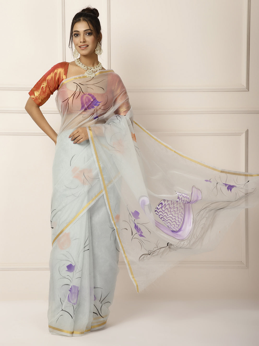 Organza hand painted sarees