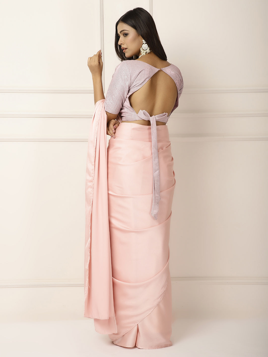 Power Dressing- Baby Pink Saree-One saree with 2 Blouse Peices