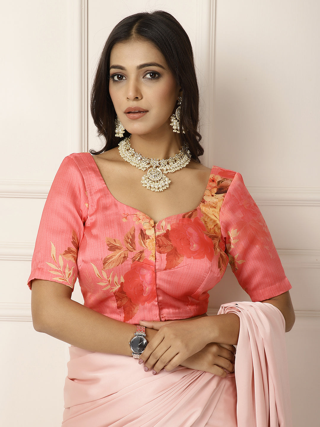 Power Dressing- Baby Pink Saree-One saree with 2 Blouse Peices