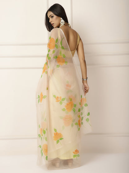 Organza hand painted sarees