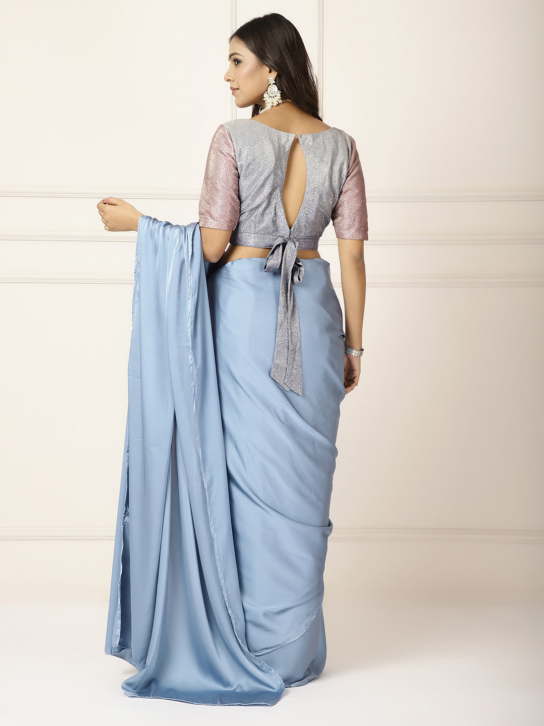 Power Dressing- Blue Saree-One Saree with 2 Blouse Peices